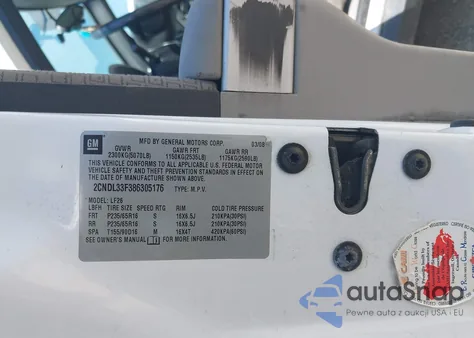 2008 Chevrolet Equinox Lt z USA, uszkodzony, nr VIN 2CNDL33F386305176